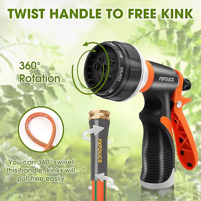 Heavy Duty Garden Hose – 5/8 Inch Flexible, Lightweight Hybrid Hose with 600 PSI Burst Pressure, Swivel Handle, and Durable Copper Male/Female Fittings (Orange with hose sprayer, 100FT)
