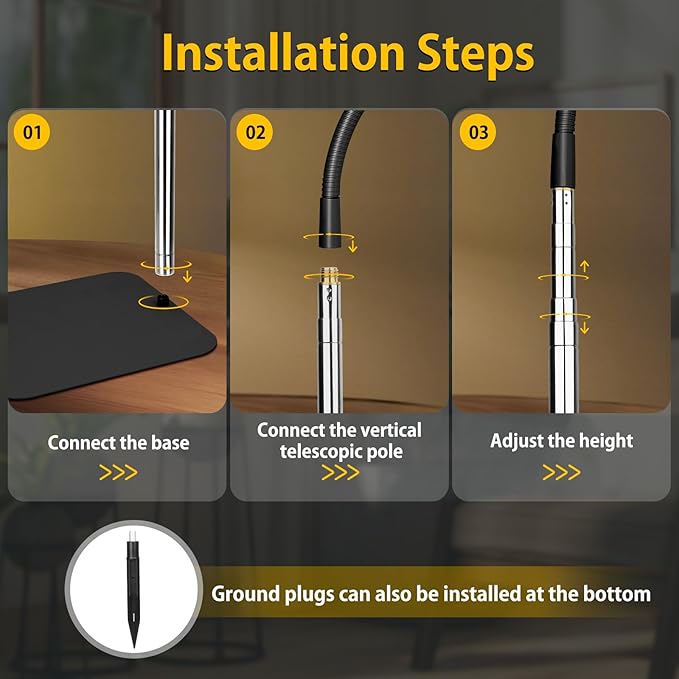 Grow Lights for Indoor Plants - Full Spectrum LED Halo Growing Lamp with Base & Groud Stake, Height Adjustable (16-67"), 3CCT, 10 Dimming, 3H/9H/12H Auto Timer - Black (NO Adapter)