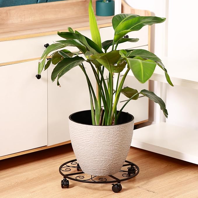 3 Packs 18” Plant Caddy with Wheels Metal Plant Stand on Wheels for Indoor and Outdoor Plants Rolling Plant Stand with Casters Heavy Duty Plant Dolly Roller Caddy, Black