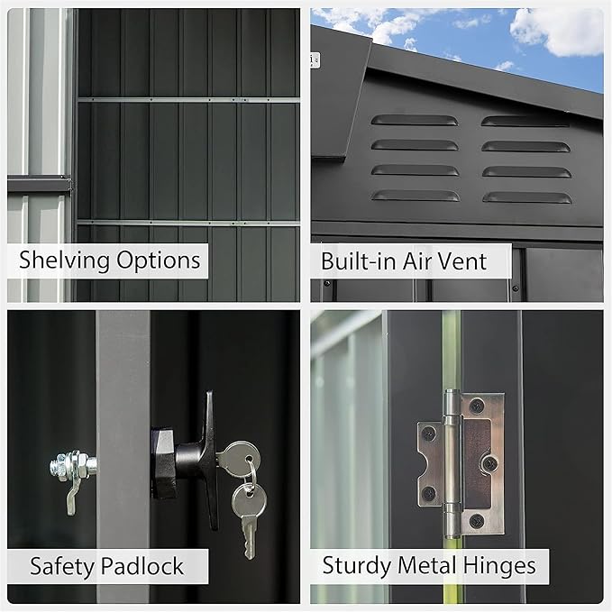 8.2x6.2ft Outdoor Storage Shed, Galvanized Steel Garden Shed with Gable Roof, Lockable Double Doors and 32 Air Vents, Large Utility Tool Storage for Backyard Patio