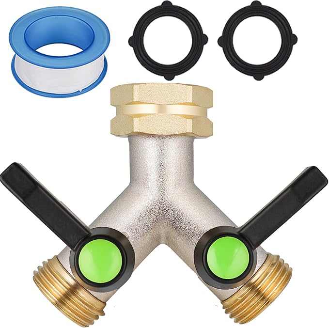 Hose Splitter,Garden Hose Splitter 2 Way,Y Adapter for Water Hose, Faucet Splitter, 2 Way Heavy Duty Brass Splitter，Outdoor Faucet Splitter,with Long Handle.