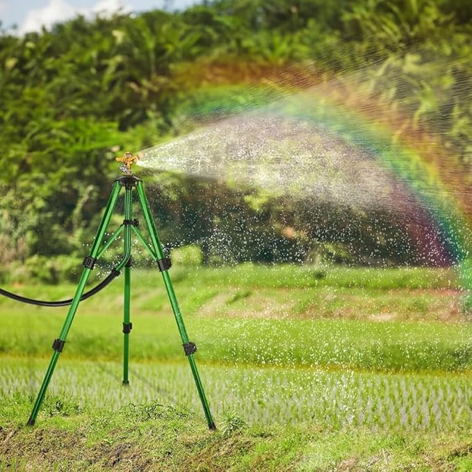 THUNDERBAY Impact Sprinkler on Tripod Base, Heavy-Duty sprinklers Provide 360-degree Spray Coverage Large Yard Garden Lawn Areas, 3/4 Inch Connector Extension Legs Flip Locks with Brass Head, 2 Pack