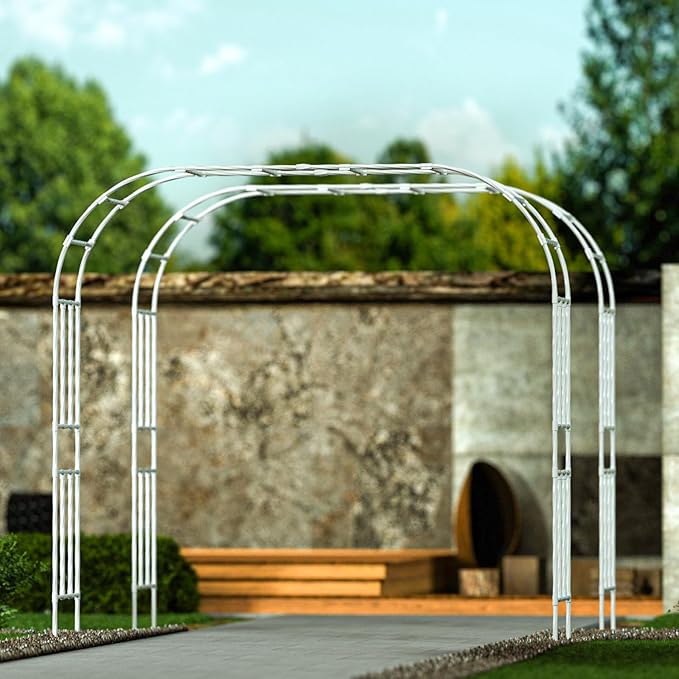 Metal Garden Arch - Length: 98.5in, Wide: 15.8in Garden Arches Trellis for Climbing Plants Outdoor - Garden Arch for Lawn, Party, Ceremony Wedding Decoration (White)