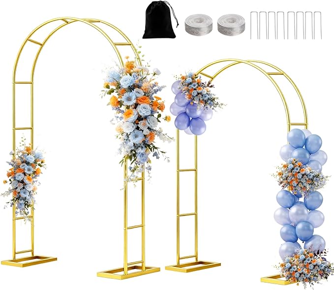 Metal Garden Arch Trellis Arbor Set of 2, 7.2FT+6.6FT Wedding Arch Stand with Steel Frame, Metal Pergola Arbor with Base for Decor Garden Trellis Climbing Plant, Bridal Party Ceremony
