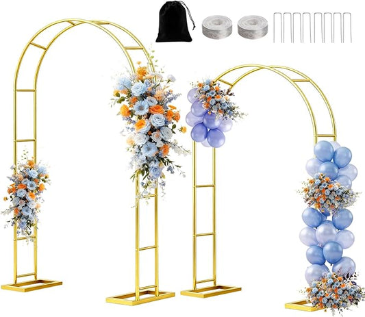 Metal Garden Arch Trellis Arbor Set of 2, 7.2FT+6.6FT Wedding Arch Stand with Steel Frame, Metal Pergola Arbor with Base for Decor Garden Trellis Climbing Plant, Bridal Party Ceremony