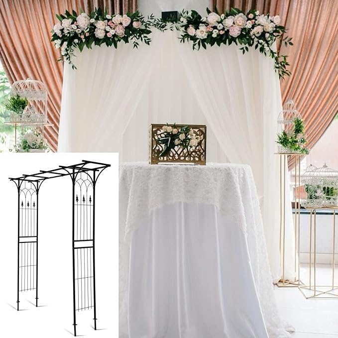 Safstar Metal Arch, 81-Inch Outdoor Garden Arbor for Various Climbing Plant Flower, Wedding Arch Backdrop Arch Stand for Wedding Garden Bridal Party Ceremony Decoration, Easy-to-Assemble, Black