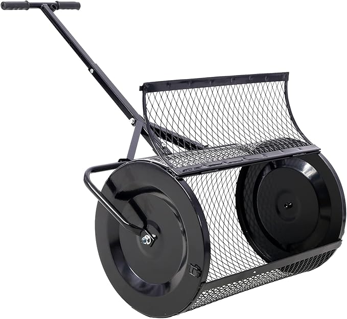 Peat Moss Spreaders for Lawns Compost Spreader Roller 24 x16 Inch Heavy Duty Metal Mesh Dirt Topsoil Spreader for Planting Seeding Garden (24"/41.7"-49.6" L, Black)