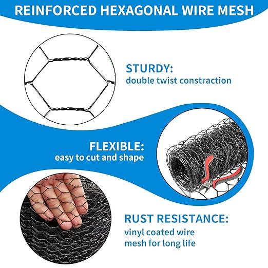 1/2 Inch Black Wire Mesh Roll - 60'' x 100' Chicken Wire Fence, 21 Gauge Hardware Cloth Poultry Netting for Garden/Animal Barrier/Rabbit/Floral/Chicken Coop/DIY Projects