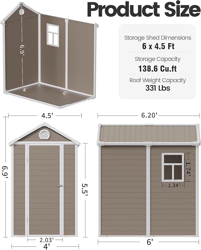 6x4.5 Large Outdoor Storage Shed with Floor, Spacious Tool Shed for Lawn Mower, Bike, and Patio Furniture, Includes Lockable Door and Ventilation, Warm Gray