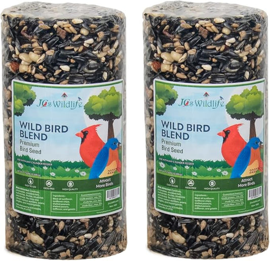JCs Wildlife Wild Bird Blend Premium Bird Seed Small Cylinde with holer, 1.5 lb (2 Cylinder)