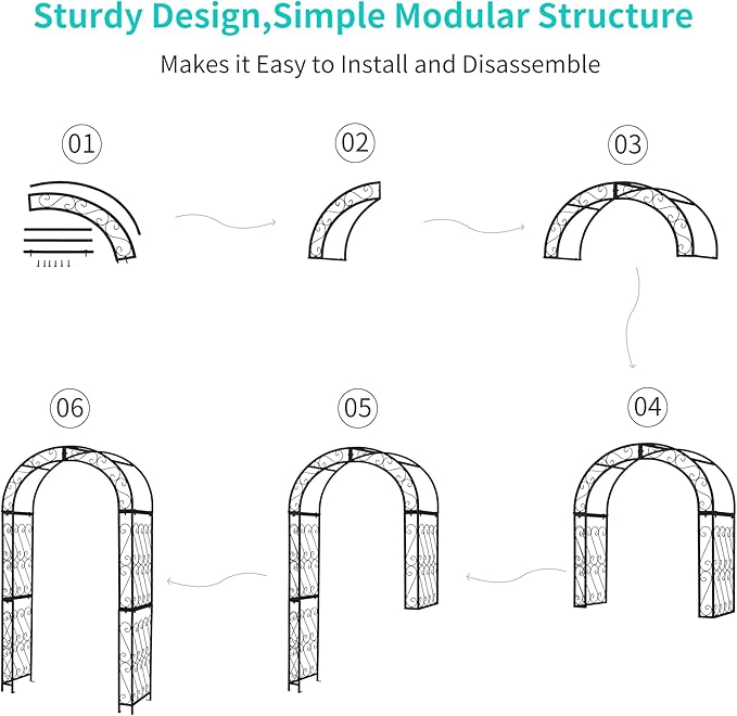 48.8" W x 83.8" H Garden Arch, Black Sturdy Metal Iron Arbor, Courtyard Cast Trellis for Various Climbing Plant, Outdoor European-Style Archway Wedding Ceremony Party