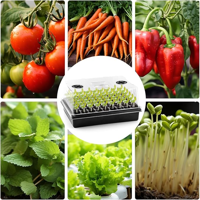 9pack Seed Starter Tray with Tall 5'' Dome-Thick Plastic Deep Cell Large Plant Germination Trays, Heavy Duty Seed Starting Kit, 486 Cells Plant Seedling Tray for Balcony Greenhouse (54 Cells per Tray)