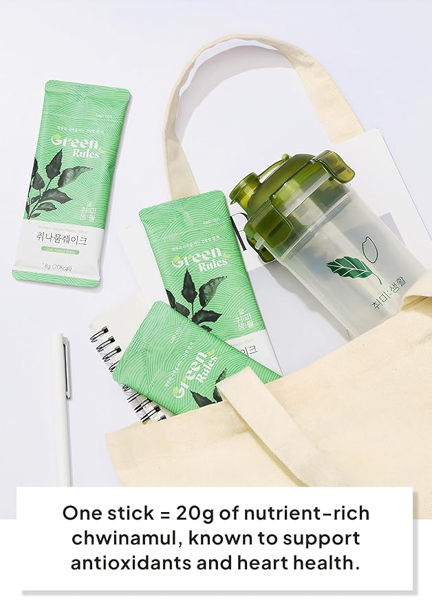 Korean Food Greenrules Korean Grain Shake Gift Set with Chwinamul – Plant-Based Meal Mix Powder, 10 Stick Packs + Free Shaker Bottle