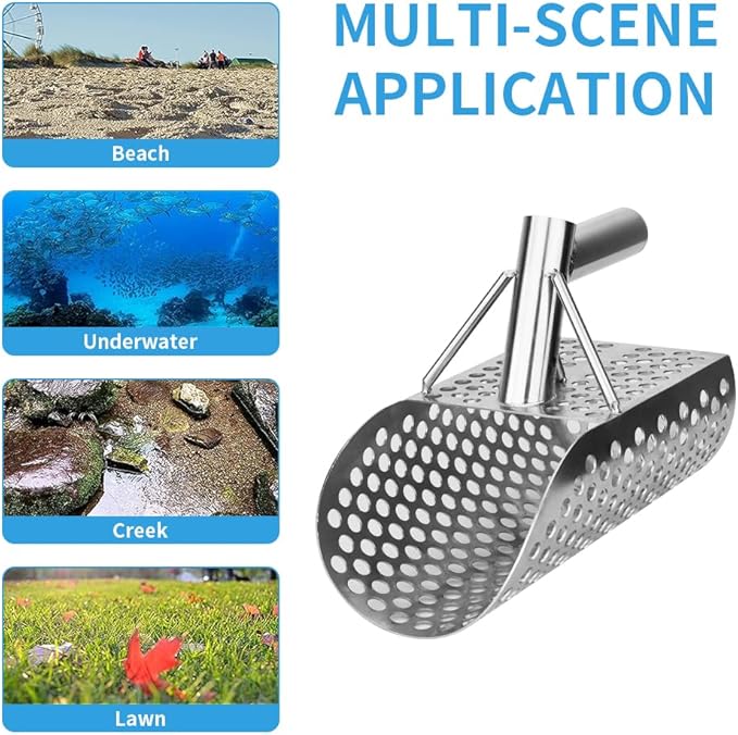 Metal Detecting Shovel, Stainless Steel Long Handle Sand Scoop, Metal Detecting Accessory, Underwater Treasure Hunting, Excavation (Pink Shovel Handle)