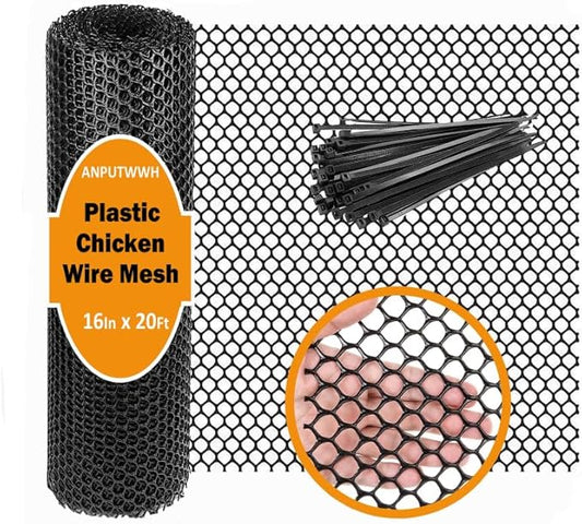 Upgraded Plastic Chicken Wire Fence Mesh(16INx20FT) - Black/Green/White Colors 0.3" Openings,for Garden Net, Poultry Fencing, Chicken Wire Frame,Animal Cage Fence,Floral Netting (Black)