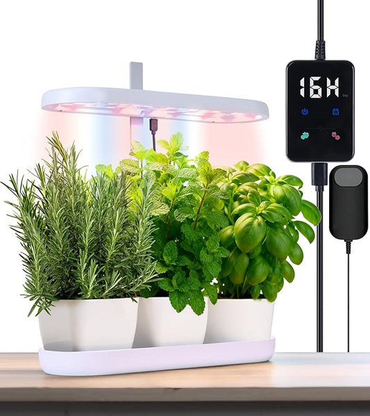 Grow Lights for Indoor Plants, 20W Full Spectrum LED Grow Lamp for Indoor Garden with Intelligent Controller, Height Adjustable, Ideal for Home Desk Plant Lighting (White, ABS Base)