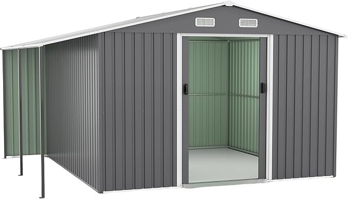10x12 FT Outdoor Storage Shed,Extra Large Metal Garden Tool Shed with Lockable Doors,Windows & Air Vents,Dual-Zone Design Outside Steel Tiny House for Backyard, Patio Lawn,Dark Gray