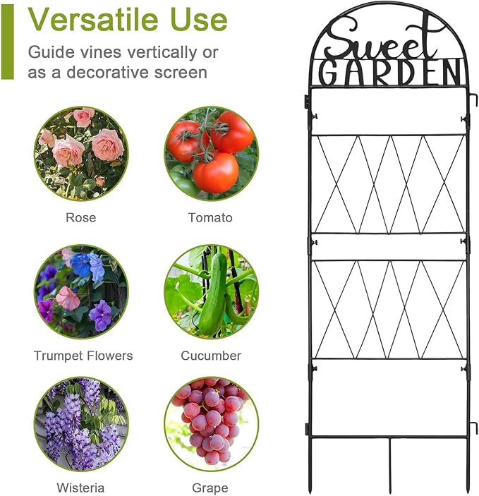 hogardeck 1PC Metal Garden Trellis 45 * 14 inch for Climbing Plants Flowers Outdoor,Heavy Duty,Black Coating Rustproof Trellis for Rose, Vegetable, Flowers, Perfect for Training Climbing Plants