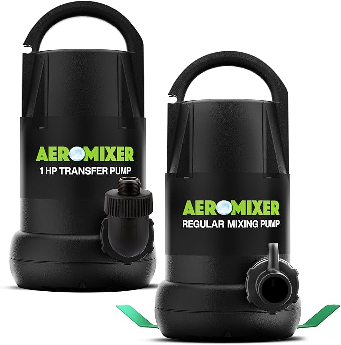 Aeromixer Regular 3/4 HP Submersible Mixing + Aerating Pump with 1 HP Water Transfer Pump Bundle - Water Aerator & Garden Utility Pumps, Nutrient Mixing & Aeration Pumps for Farming & Gardening