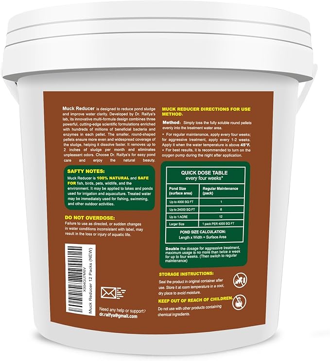 Dr.Raifya’s Muck Reducer Pellets 6 LB - Natural Pond Sludge Solution, Experience The Pure Water & Fresh Odor, Easy to Use, Beneficial Bacteria Safe for Fish, Lake & Outdoor Ponds, 6-Month Supply