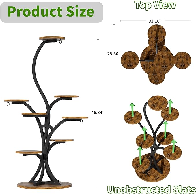 Plant Stand Indoor with Grow Lights - 8 Tiered Tree-Shaped 46.3" Tall Corner Plant Shelf, Grow Light Shelf Display for Indoor Plants Multiple, Flower Holder for Living Room Patio Balcony Décor