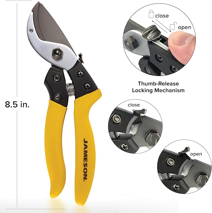 Jameson Anvil Pruning Shears – Heavy-Duty Professional Grade Pruner, 3/4” Cutting Capacity, Non-Stick Coating, Ergonomic Grip, Durable Aluminum Frame for Precision and Long-Lasting Performance