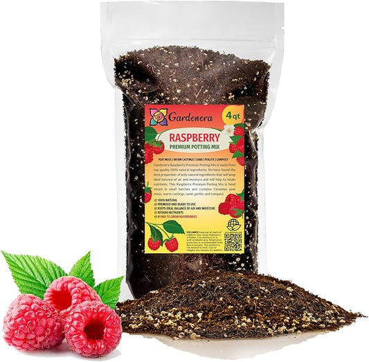 Gardenera Premium Raspberry Potting Soil Mix - Optimal Blend for Thriving and Juicy Berries - 4 Quart