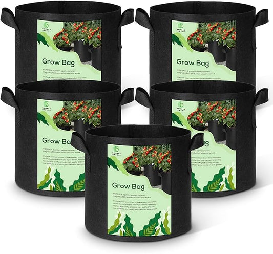 WEIFENG 5-Pack Grow Bags 10 Gallon, Heavy Duty Fabric Pots with Handles for Large Vegetables, Fruits, Shrubs