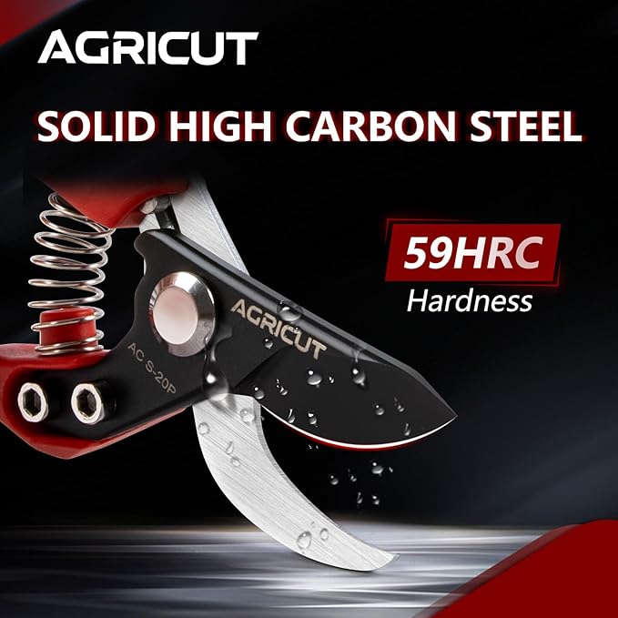 AGRICUT Pruning Shears Bypass Pruners - 4/5 Inch Cut Capacity Hand Clippers Gardening Scissors with High Carbon Steel Blade Teflon Coated Nylon Handle Red
