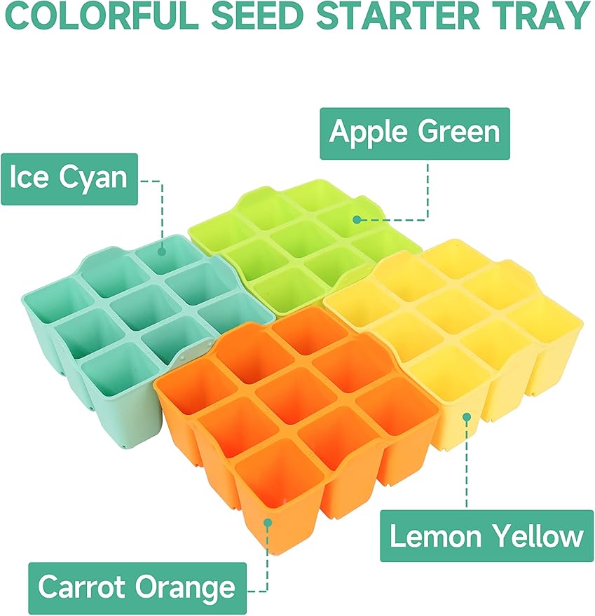 8 Packs Colorful Seedling Starter Trays, Silicone Seed Starter Trays Suitable for 10" 10" Planting Trays, BPA-Free & Dishwasher Safe, Indoor Gardening Plant Germination Trays
