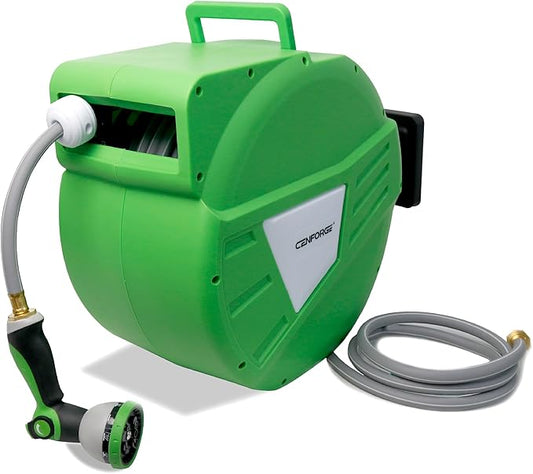 Retractable Garden Hose Reel, 1/2 in x 130 ft, Wall Mount Hose Reel, with 180° Swivel Bracket, Automatic Slow Return System, Any Length Lock for Outside