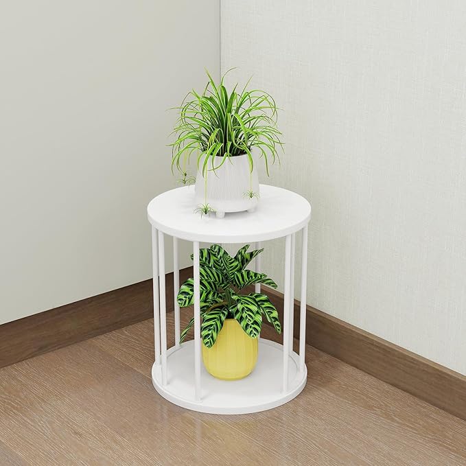 Plant Stand Indoor,small plant stool,Flower Pot Corner stand holder,Mid Century Heavy Duty Metal Tall Home Decor,Modern Round End Table,Small Rustic Display Stand for Living Room,Bedroom(White,14In)