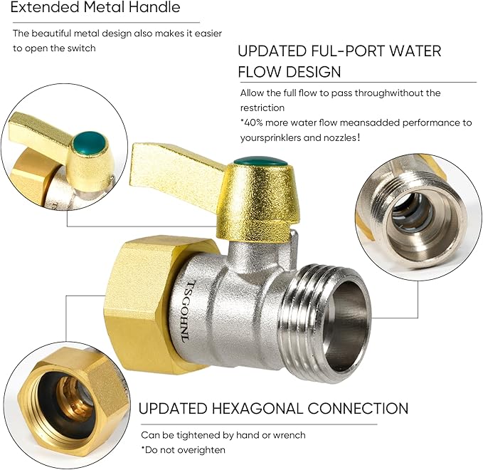 2-pack Garden Hose Connector with Shut Off Valve, Heavy Duty Brass Water Hose Parts 3/4 Inlet and Outlet Thread, Hose Adapter with Individual Straight Single Pass Ball Valve