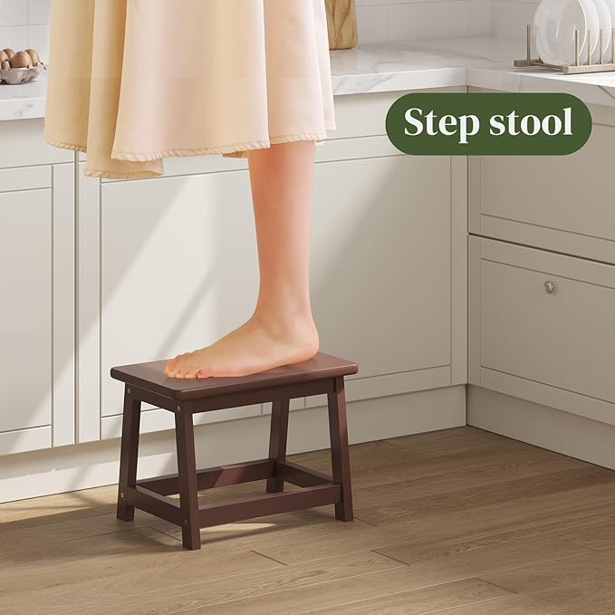 Small Bench Seat, Wooden Step Stool, Wood end Table, Wood Bathroom Vanity Bench, Plant Stand, Fishing Stool, Shoe Changing Handmade Stool for Kids or Adults (Coffee-Small)