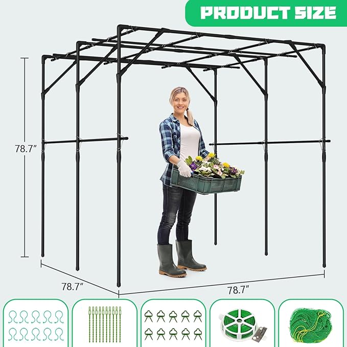 DoCred Large Garden Arch Trellis for Climbing Plants, 79'' H x 79'' L x 79'' W Outdoor Grape Vine Trellises Arch Arbor Gazebo, Grape Trellis for Courtyard and Garden Decoration, Black