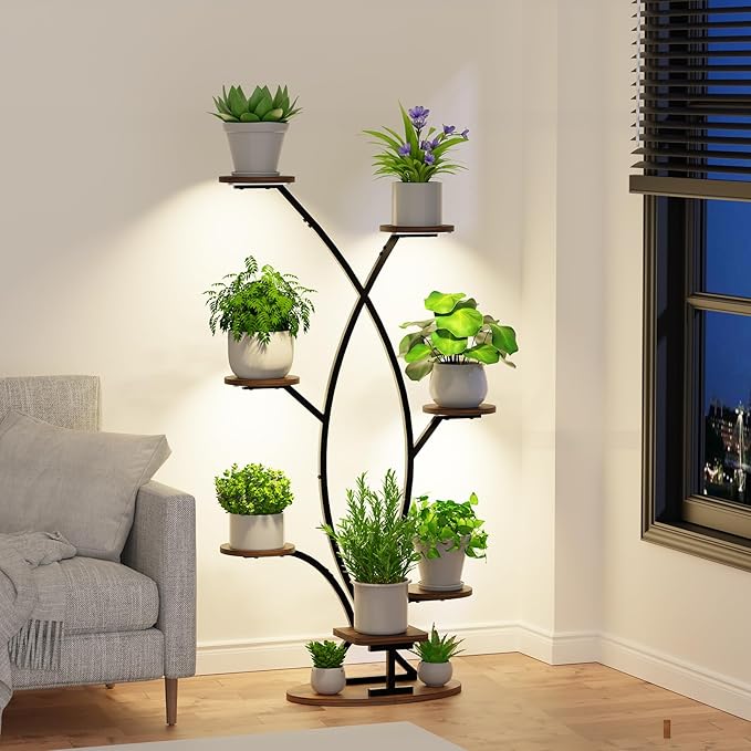 Plant Stand Indoor with Grow Light - 8 Tiered Corner Shelf for Indoor Plants, 57" Tall Plant Shelf with Lights for Indoor Growing , Sturdy Metal Plant Rack for Living Room,Balcony,Patio