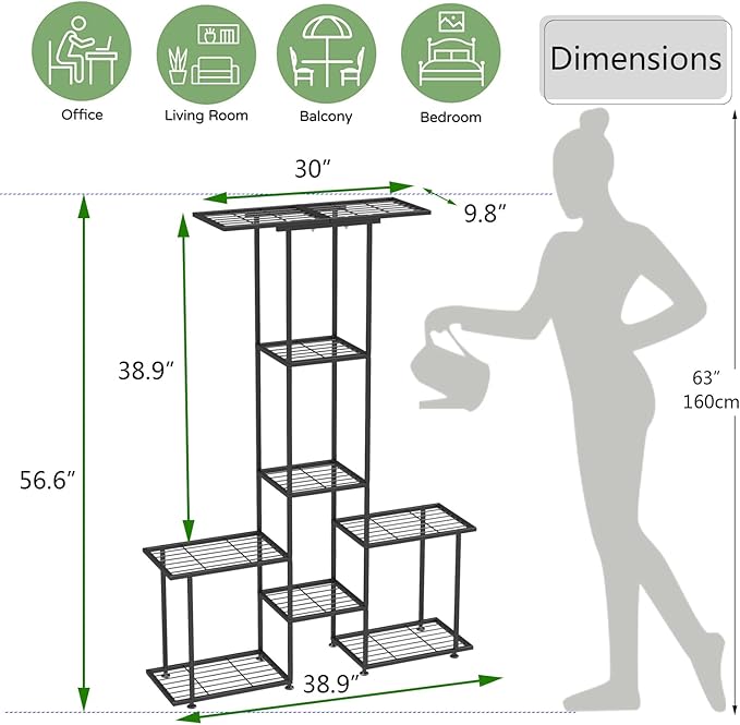 Plant Stand Indoor Outdoor, Metal 6 Tier Tall Hanging Plant Shelf for Multiple Flower Planter Large Heavy Duty Ladder Plant Holder for Garden, Black (y-201)