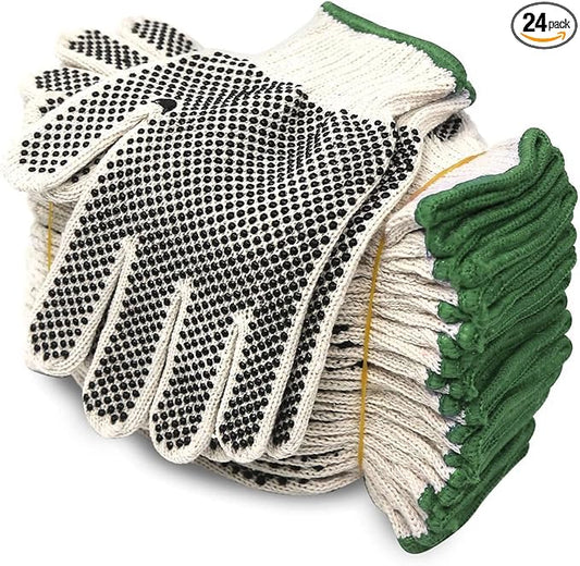 Evridwear Cotton Polyester String Knit Shell Safety Protection Work Gloves for Painter Mechanic Industrial Warehouse Gardening Construction Men & Women 12 Pairs, With Two Side dots, XL Size