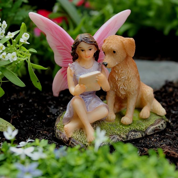 PRETMANNS Fairy Garden Fairies – Cute Accessories for Indoor or Outdoor Miniature Garden – Figurine Sofia with Puppy – 1 Item