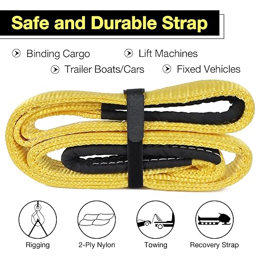 Lift Sling Straps,2" x 7' Heavy Duty Flat Eye 2-Ply Nylon Lifting Slings Straps, Lifting Straps for Hoisting Moving Rigging Towing Tree Saver 6500 lbs Vertical, 5200 Choker, 13000 Basket