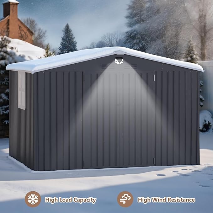 10x8 FT Outdoor Storage Shed, Metal Sheds & Outdoor Storage, Waterproof Sheds with Lockable Doors for Backyard