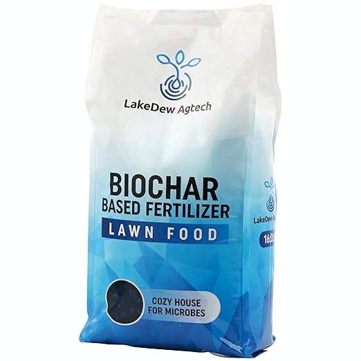 LakeDew Biochar Lawn Fertilizer 16‑0‑8 – Moisture Retention & Microbial Boost – Fix New Construction or Sandy Soils – Eco‑Friendly, Covers 2,500‑6,000 sq ft