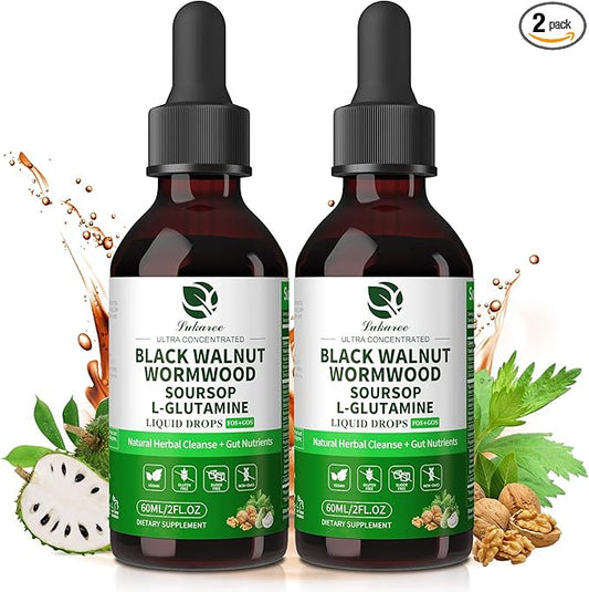 Lukaree Wormwood Black Walnut Clove Tincture – Natural Gut Cleanse Detox for Humans – Support Digestive Health with L-Glutamine Prebiotic Soursop Turmeric, 5X Absorption Vegan Gluten-Free 4 FL.OZ