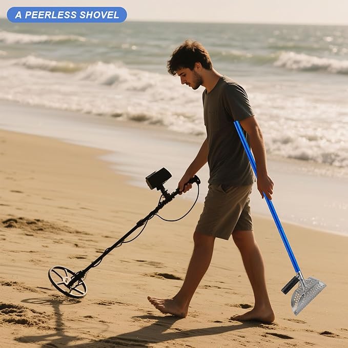 Sand Scoop with Long Carbon Fiber Handle,Heavy Duty Stainless Steel Metal Detecting Sand Scoop,Beach Metal Detecting Shovel for Underwater Treasure Hunting,Beach Sand Sifter Scoop(scoop4)