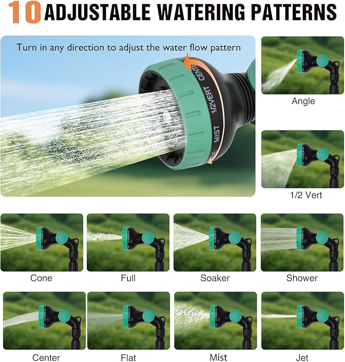 Yesker Watering Wand for Garden Hose, 36-54 Inch Adjustable, 10 Spray Patterns, Sprayer Wand with Pivoting Head, Garden Hose Nozzle with Thumb Flow Control, Ideal for Water Hanging Baskets and Shrubs