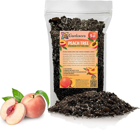 Gardenera Premium Peach Potting Soil Mix - Optimal Nutrient-Rich Blend for Thriving and Juicy Peaches - 5 Quart