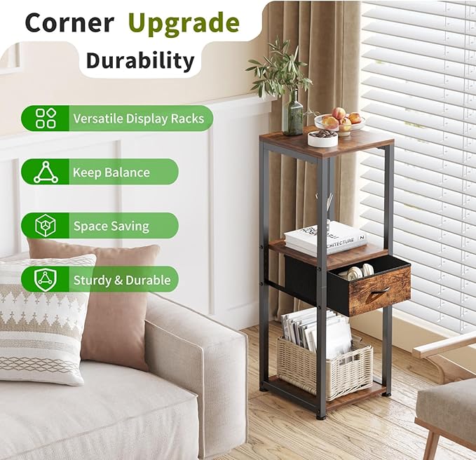 3 Tier Tall Plant Stand with Fabric Drawer , Corner Plant Stands for Indoor Plants Multiple, Small Side Table for Indoor Plants