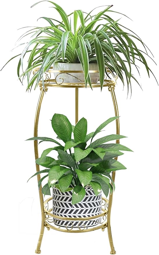 MOCORY Plant Stand Indoor Outdoor 2 Tier 27" Tall Metal Potted Holder Rack Flower Pot Stand Heavy Duty Plant Shelf Rustproof Iron Multiple Plant Round Supports Rack for Planter Corner Garden Balcony