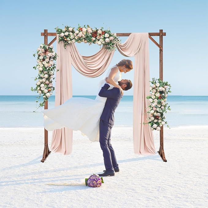 S AFSTAR 7.2FT Square Wedding Arch Frame Wooden, Balloon Floral Arch Stand W/Triangular-Shaped Base, 4 U-Shaped Stakes, Indoor Outdoor Wood Arbor Backdrop Stand for Wedding Ceremony Party