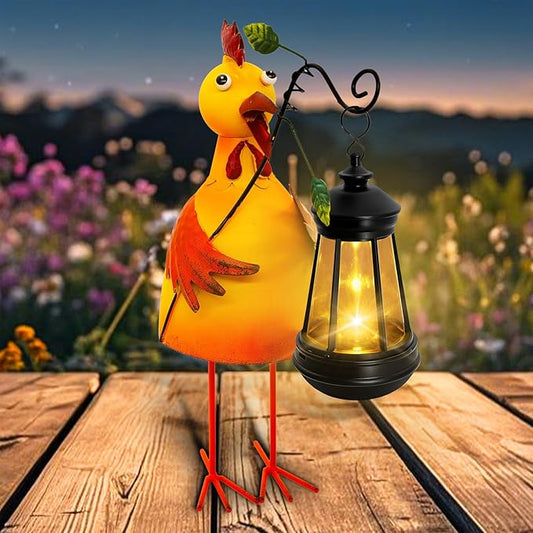 Garden Decor Bee Solar Statues,Unique Garden Statues Chicken with Solar Lantern Waterproof, Birthday Gifts for Women Mom Grandma, Front Patio Balcony Yard Art Lawn Ornaments Porch Outdoor Decoration